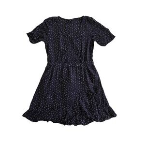Lucky black polka dot wrap summer mini dress / Viscose / Alt, retro, pinup, 50s